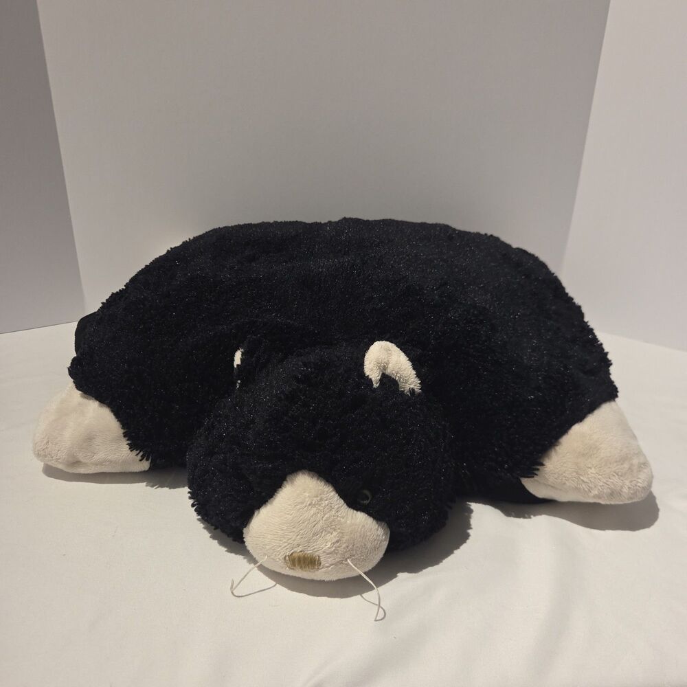 My Pillow Pets Ms. Sassy Black and White Cat  18" green eyes